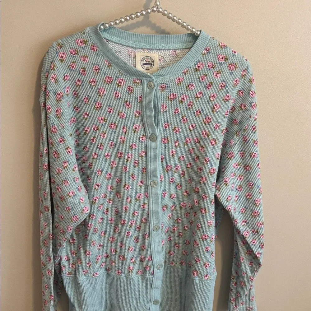 Vintage Victoria's Secret Blue Floral Cardigan thermal size small